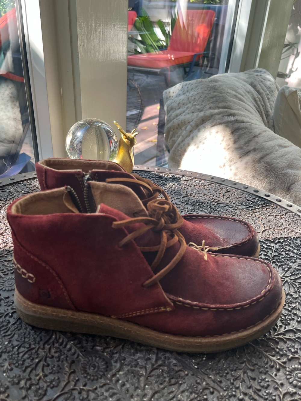 BORN ANALIA DEEP RED SUEDE ANKLE BOOTS 9 SEE PICS